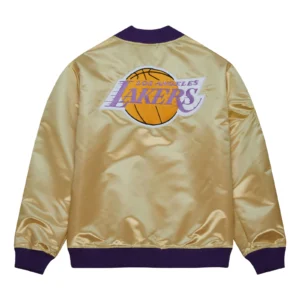 Los angeles lakers team og 20 full zip satin varsity jacket gold 2