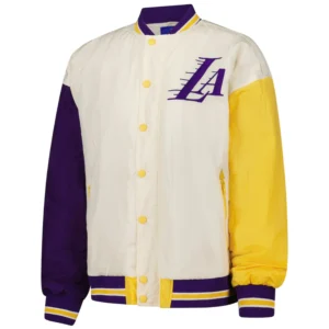 Los angeles lakers terez womens full snap bomber jacket white