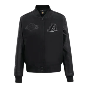 Los angeles lakers triple black wool leather varsity jacket black