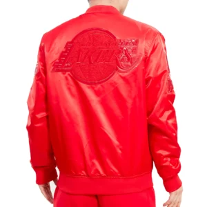 Los angeles lakers triple red full snap satin varsity jacket 1 1