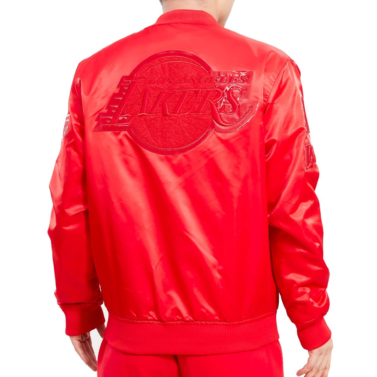 Los angeles lakers triple red full snap satin varsity jacket 1 1