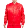 Los angeles lakers triple red full snap satin varsity jacket 1