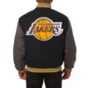 Los angeles lakers two tone wool varsity jacket black grey 1