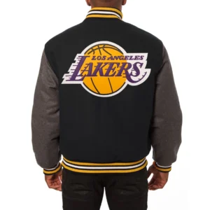 Los angeles lakers two tone wool varsity jacket black grey 1