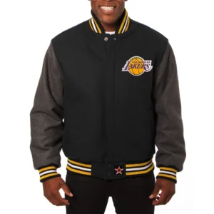 Los angeles lakers two tone wool varsity jacket black grey