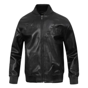 Los angeles lakers washed vanguard leather varsity jacket