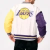 Los angeles lakers womens full snap bomber jacket white 1