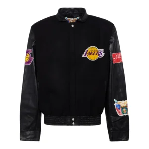 Los angeles lakers wool leather varsity jacket black 1
