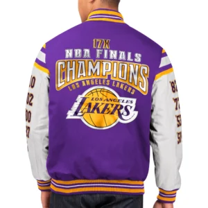 Los angeles lakers world series champions full snap varsity jacket purple white 1 1