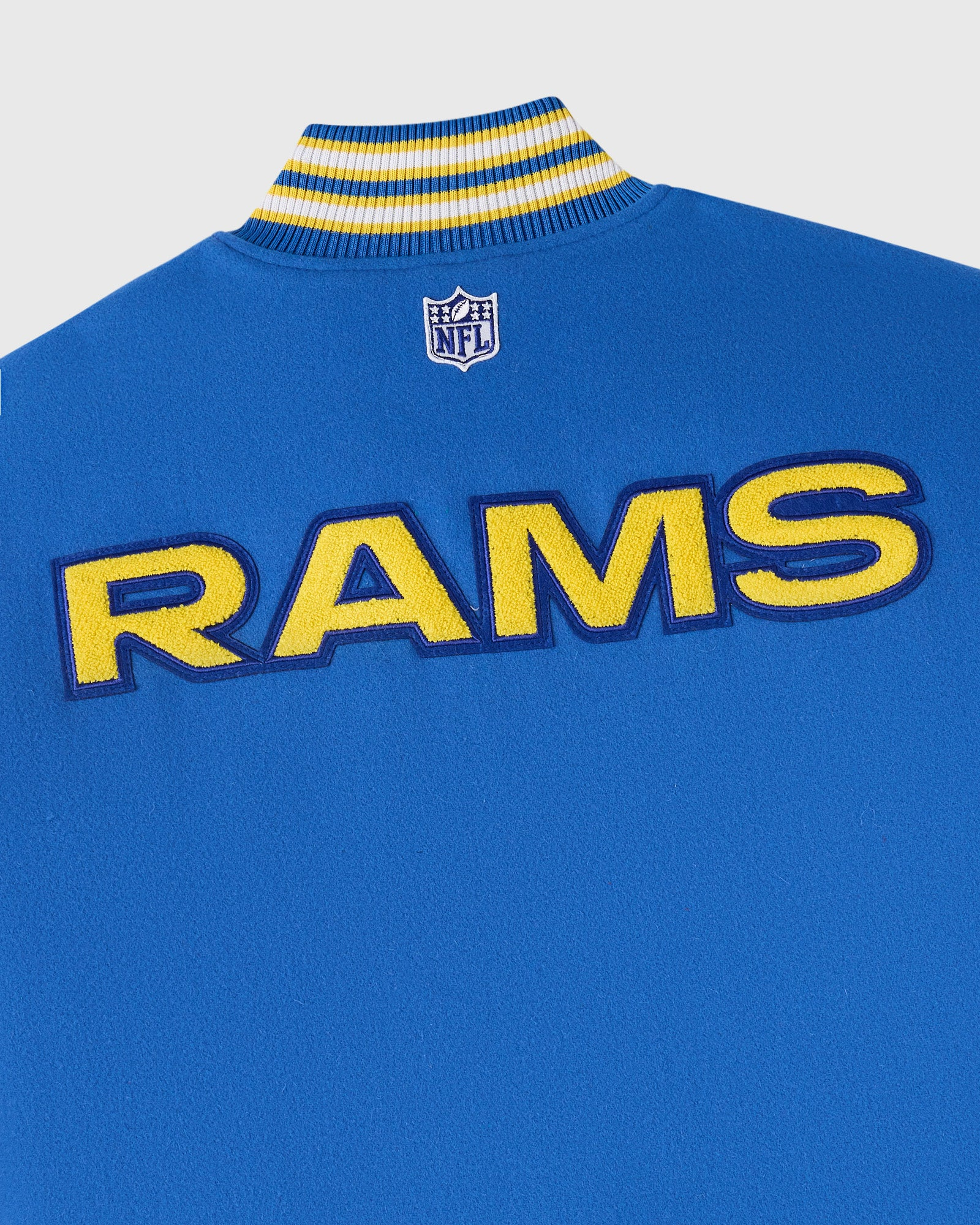Los angeles rams blue grey full snap wool back detail