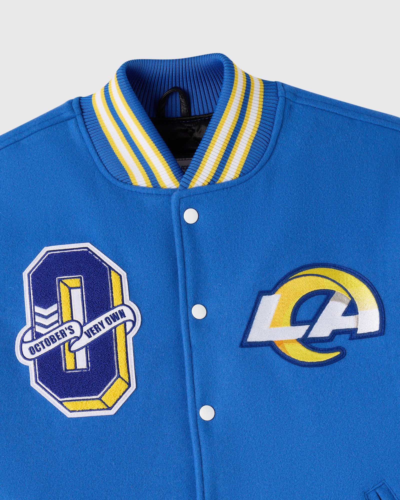 Los angeles rams blue grey full snap wool front detail