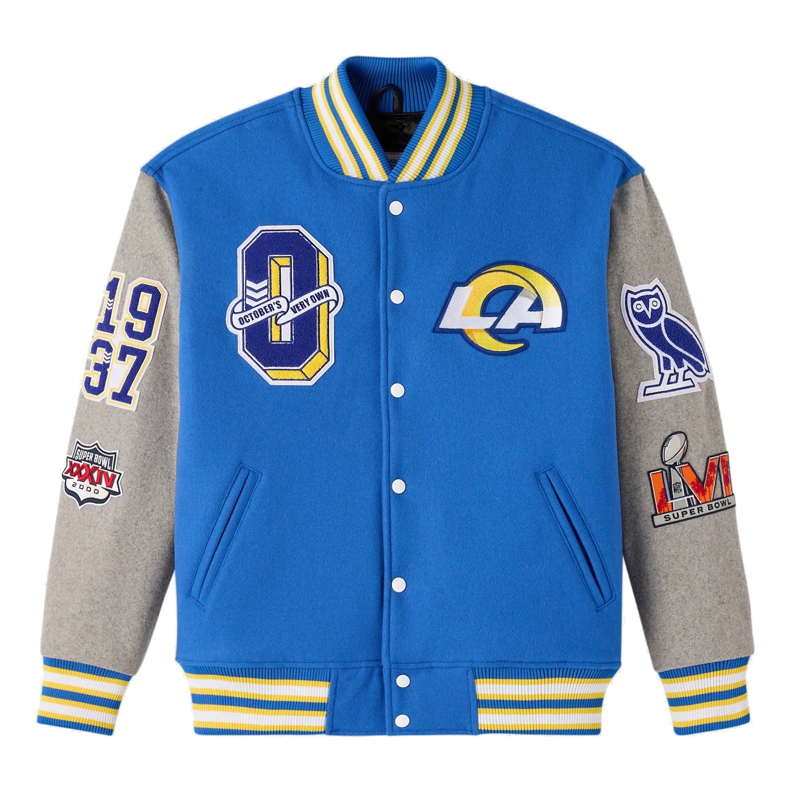 Los angeles rams blue grey full snap wool jacket