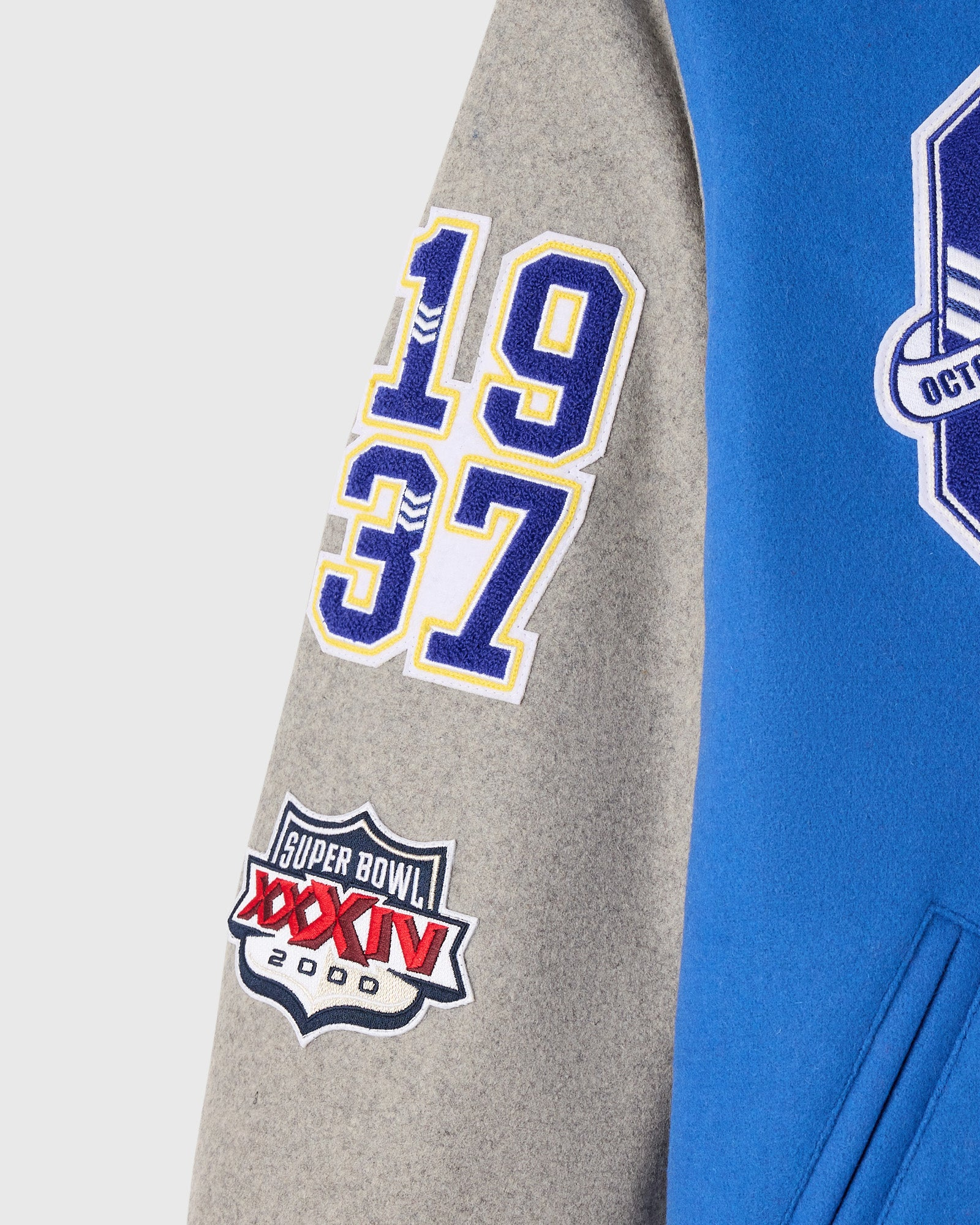 Los angeles rams blue grey full snap wool sleeve logo