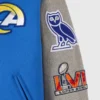 Los angeles rams blue grey full snap wool varsity sleeve patch logo