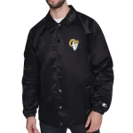 Los Angeles Rams Retro Logo Coaches Black Satin Jacket