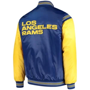 Los angeles rams full snap satin varsity jacket blueyellow 1