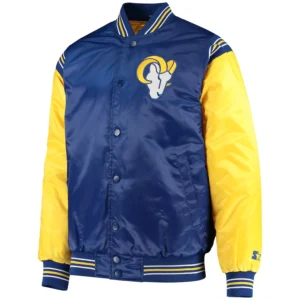 Los angeles rams full snap satin varsity jacket blueyellow 4