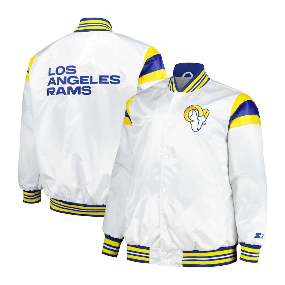 Los angeles rams full snap satin varsity jacket white 2