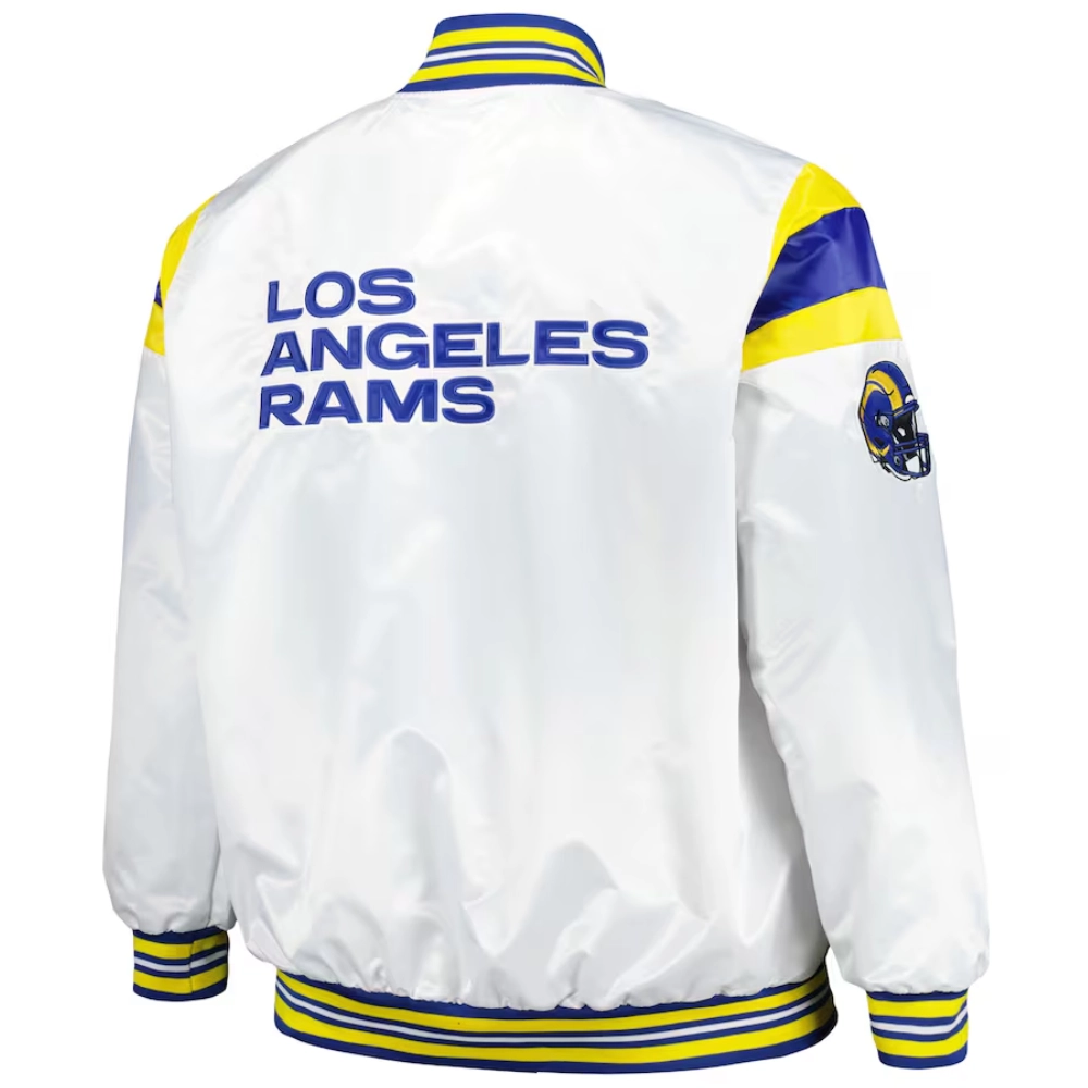 Los angeles rams full snap satin varsity jacket white