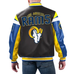Los angeles rams full zip leather varsity jacket black 1 1