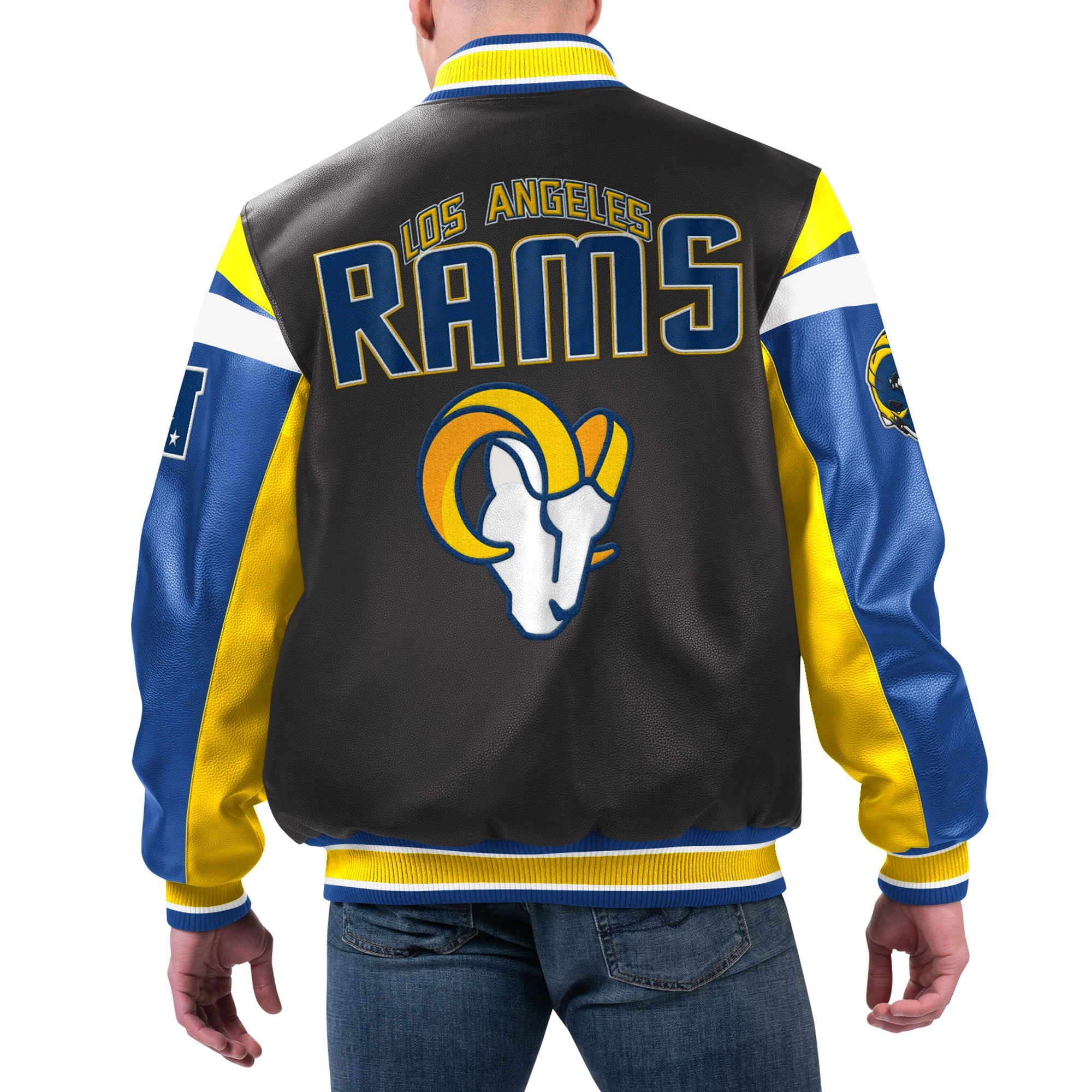 Los angeles rams full zip leather varsity jacket black 1 1