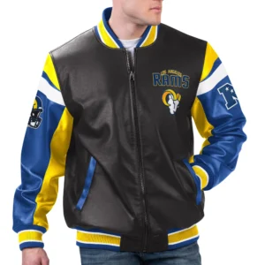 Los angeles rams full zip leather varsity jacket black 1