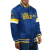 Los angeles rams home game satin varsity jacket blue 1