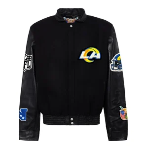 Los angeles rams jeff hamilton wool leather varsity jacket black 1