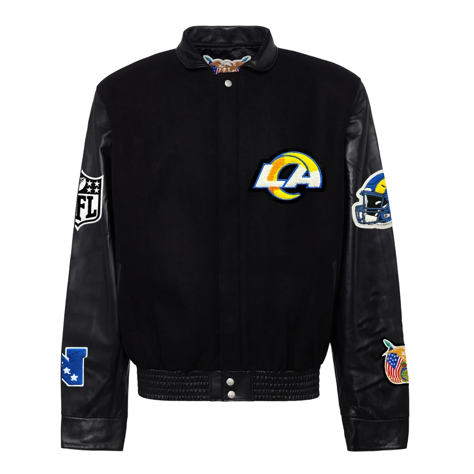 Los angeles rams jeff hamilton wool leather varsity jacket black 1