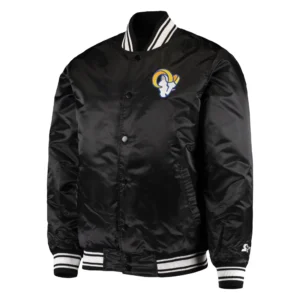 Los angeles rams locker room satin varsity jacket black 1