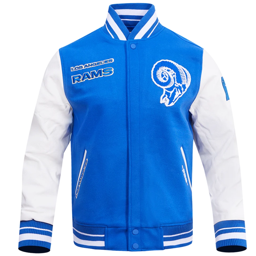 Los angeles rams retro classic wool leather varsity jacket blue white 8