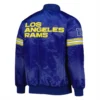 Los angeles rams starter pick and roll full snap satin varsity jacket blue 4