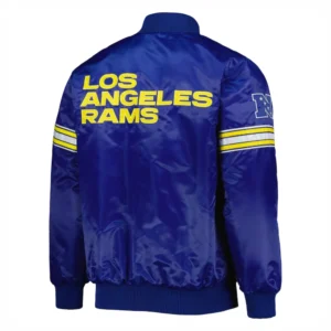 Los angeles rams starter pick and roll full snap satin varsity jacket blue 4