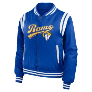 Los angeles rams womens full zip bomber varsity jacket blue 1 1