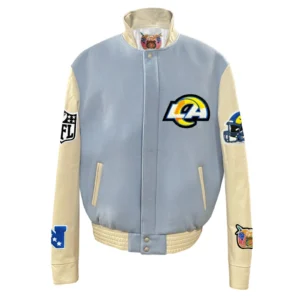 Los angeles rams wool leather varsity jacket blue cream 1