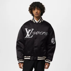 Louis vuitton embroidered black bomber varsity jacket