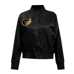 Memphis grizzlies holiday glam womens satin varsity jacket black 1