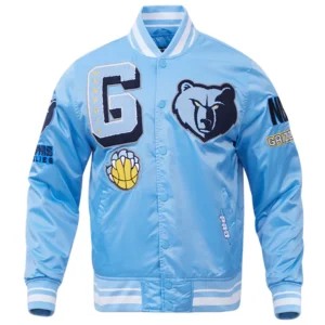 Memphis grizzlies mashup full snap satin varsity jacket blue 8