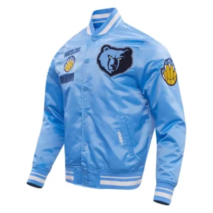 Memphis grizzlies pro standard retro classic blue satin varsity jacket 1