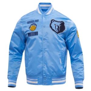 Memphis grizzlies pro standard retro classic blue satin varsity jacket 2