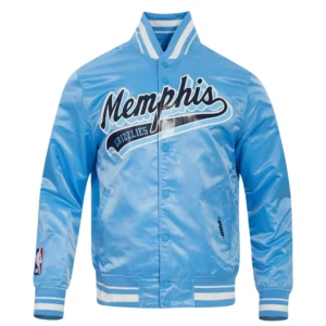 Memphis grizzlies pro standard script tail blue satin varsity jacket 2