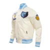 Memphis grizzlies retro classic full snap satin varsity jacket cream 1