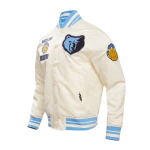 Memphis grizzlies retro classic full snap satin varsity jacket cream 1