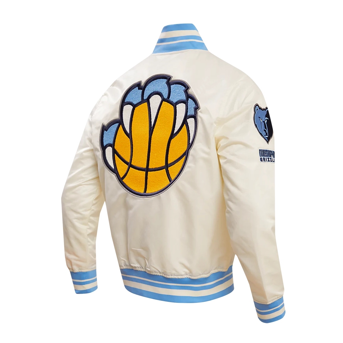 Memphis grizzlies retro classic full snap satin varsity jacket cream 2