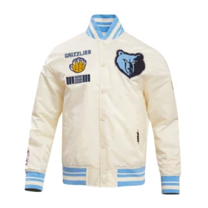 Memphis grizzlies retro classic full snap satin varsity jacket cream