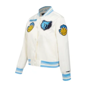 Memphis grizzlies retro classic womens full snap satin varsity jacket cream 2