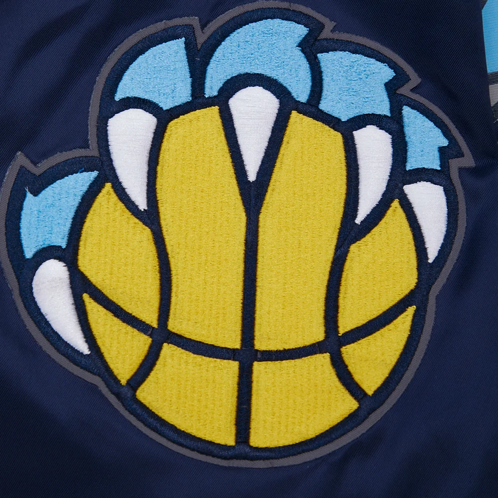 Memphis grizzlies script tail full snap satin varsity jacket navy 1