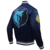 Memphis grizzlies script tail full snap satin varsity jacket navy 3