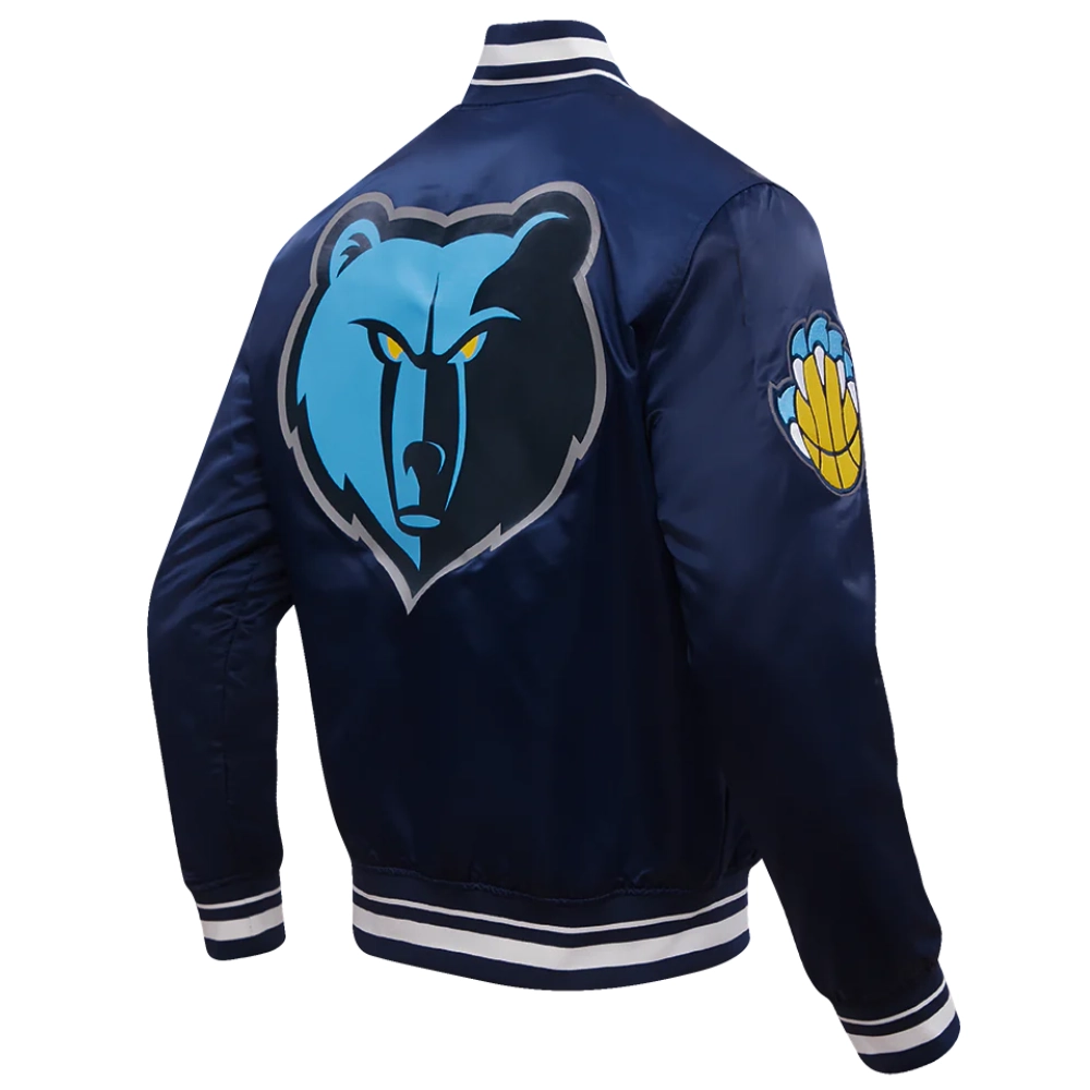 Memphis grizzlies script tail full snap satin varsity jacket navy 3