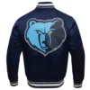 Memphis grizzlies script tail full snap satin varsity jacket navy 4